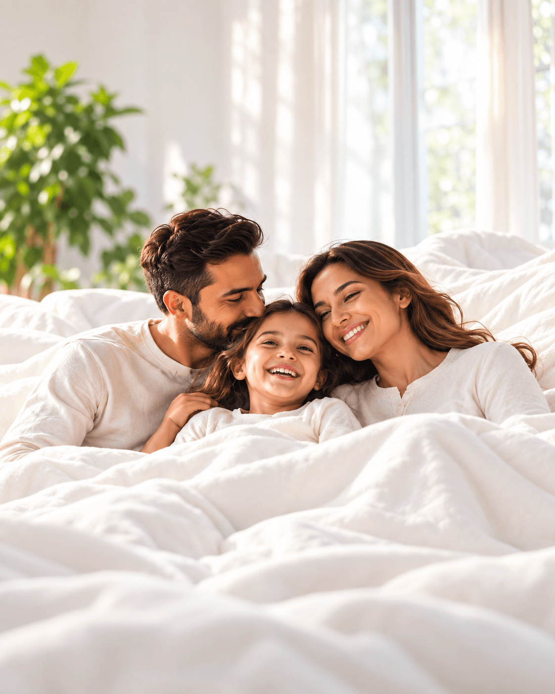 Family enjoying soft, comfortable fabrics